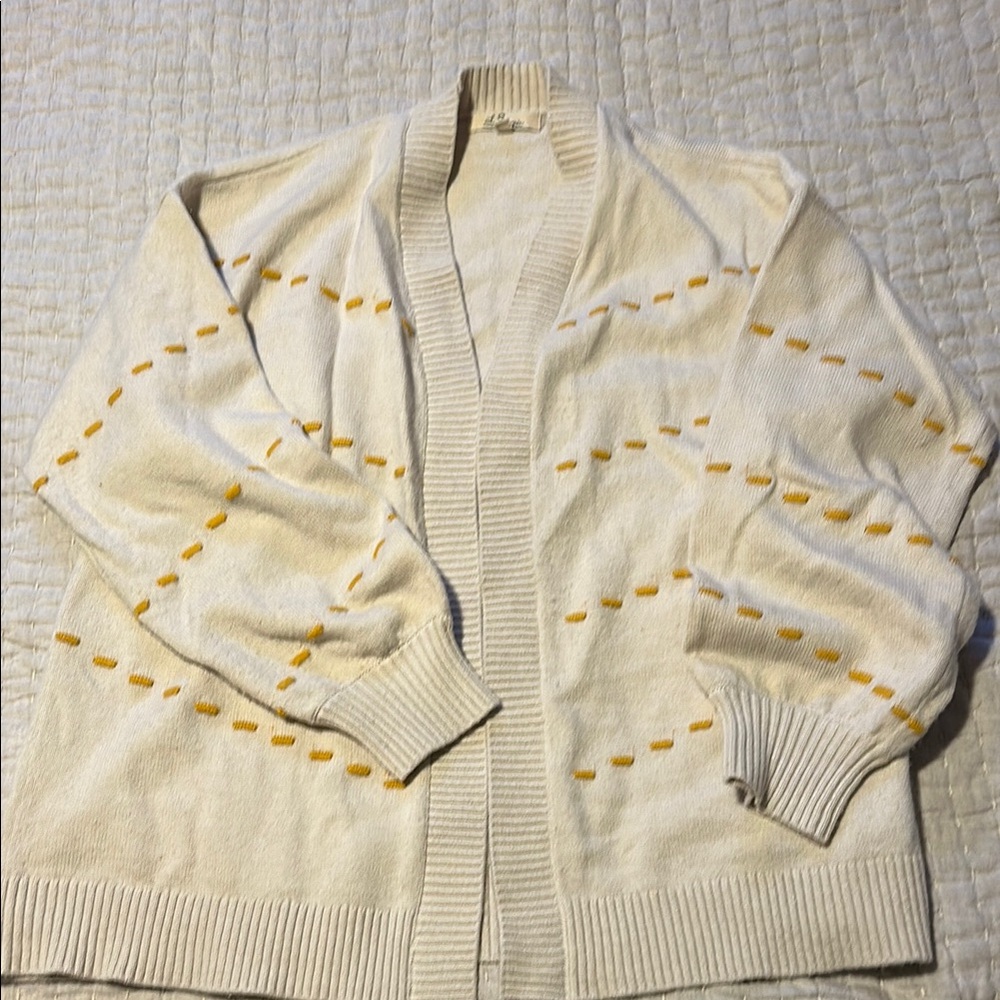 Cozy Cream Cardigan with Yellow Accents